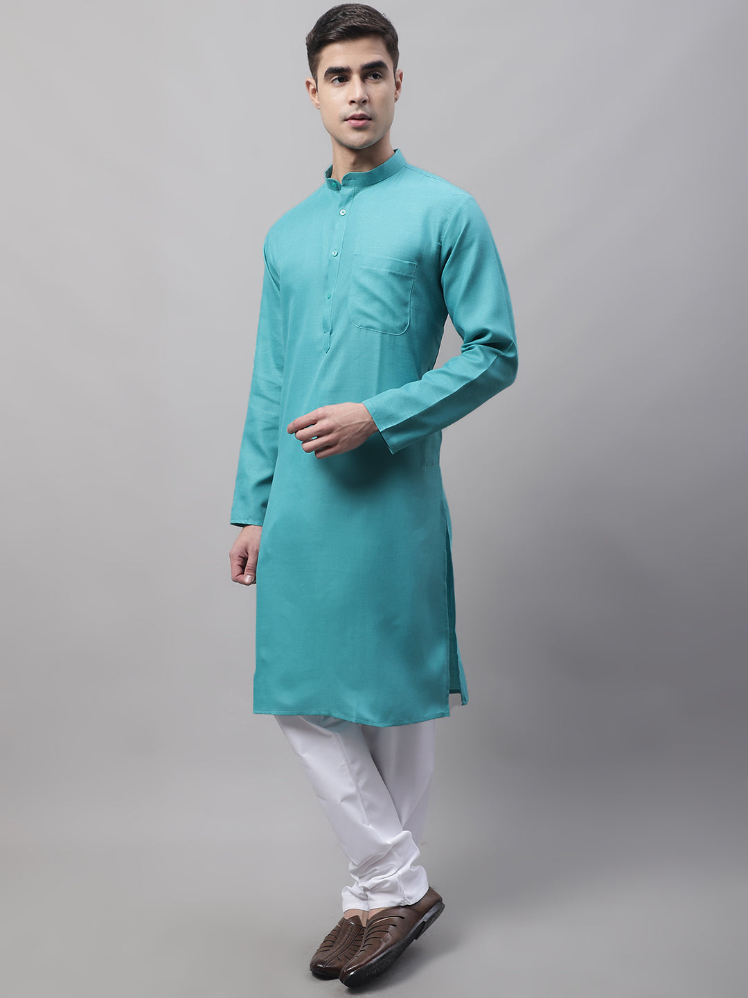 Jompers Men's Cotton Solid Kurta Payjama Sets - Rama - Distacart