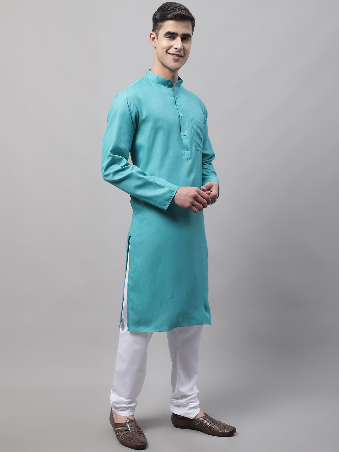 Jompers Men's Cotton Solid Kurta Payjama Sets - Rama - Distacart