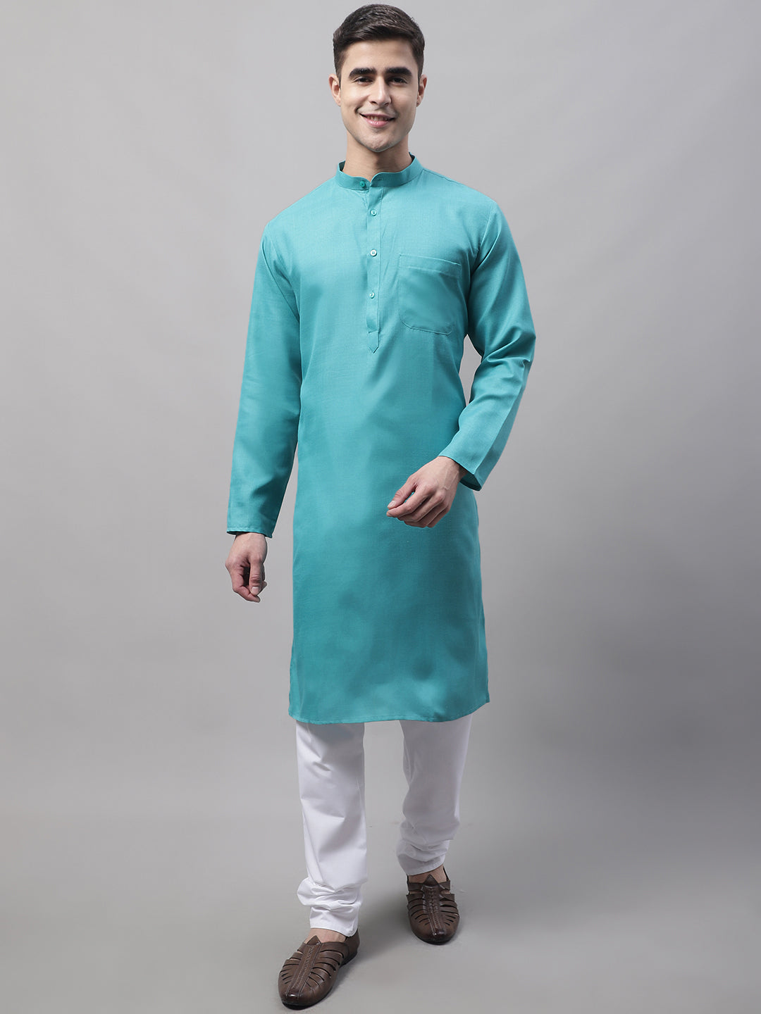 Jompers Men's Cotton Solid Kurta Payjama Sets - Rama - Distacart