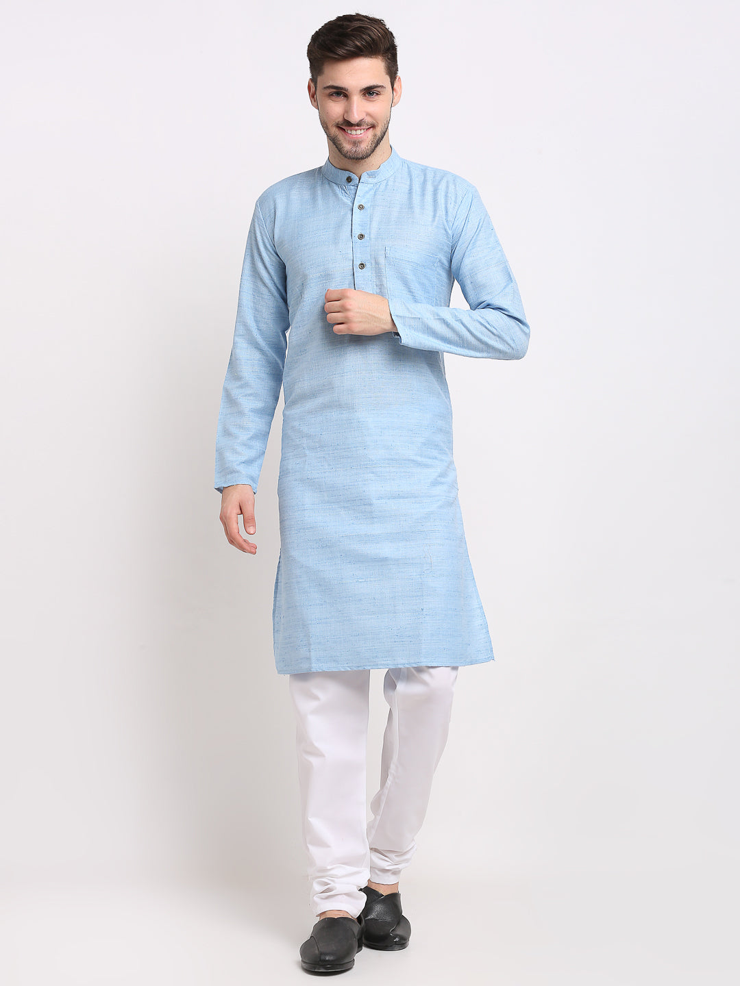 Jompers Men's Woven Kurta Payjama Sets - Sky Blue - Distacart