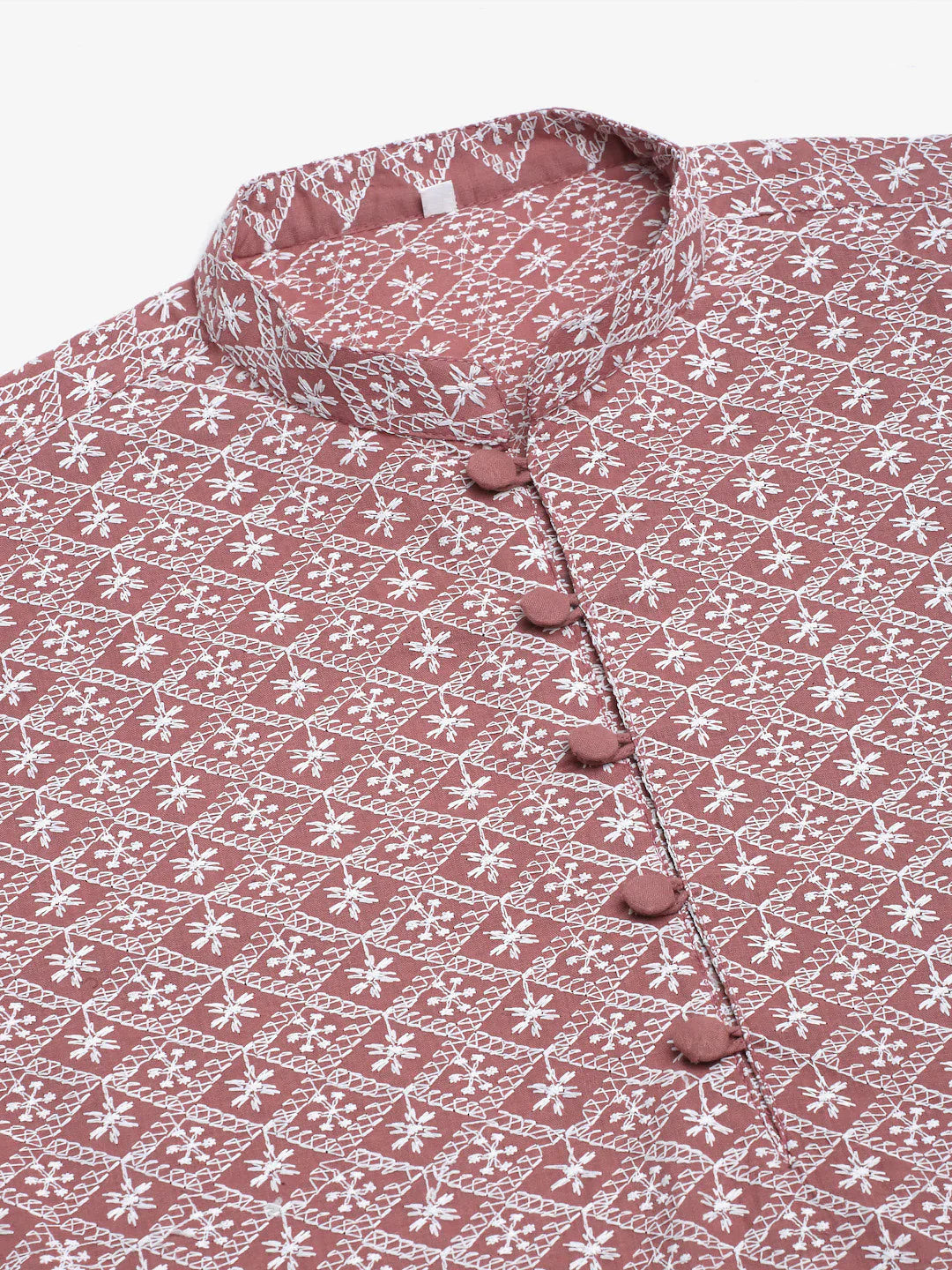 Jompers Men's Coral Red & White Embroidered Straight Kurta Pyjama Set - Distacart