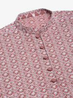 Thumbnail for Jompers Men's Coral Red & White Embroidered Straight Kurta Pyjama Set - Distacart