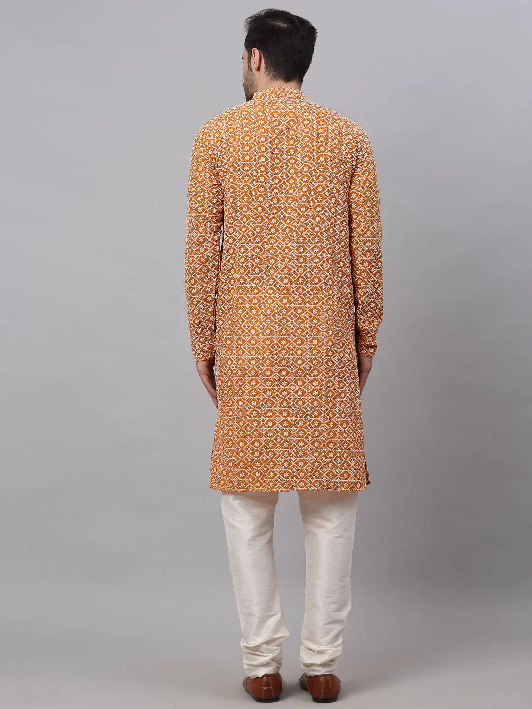 Jompers Men's Mustard & White Embroidered Straight Kurta Pyjama Set - Distacart