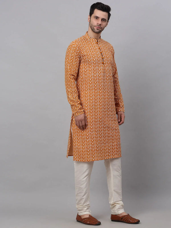 Jompers Men's Mustard & White Embroidered Straight Kurta Pyjama Set - Distacart