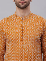 Thumbnail for Jompers Men's Mustard & White Embroidered Straight Kurta Pyjama Set - Distacart