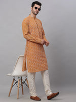 Thumbnail for Jompers Men's Mustard & White Embroidered Straight Kurta Pyjama Set - Distacart