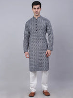 Thumbnail for Jompers Men's Navy Blue & White embroidered Straight Kurta Pyjama Set - Distacart