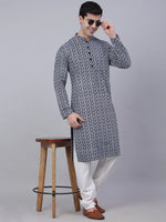 Thumbnail for Jompers Men's Navy Blue & White embroidered Straight Kurta Pyjama Set - Distacart