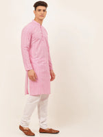 Thumbnail for Jompers Men's Pink & White Embroidered Straight Kurta Pyjama Set - Distacart