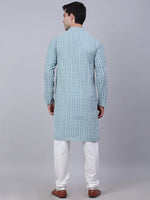 Thumbnail for Jompers Men's Teal Blue & White embroidered Straight Kurta Pyjama Set - Distacart