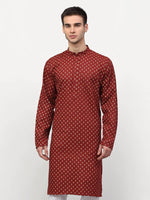 Thumbnail for Jompers Men's Maroon Printed Kurta Only - Distacart