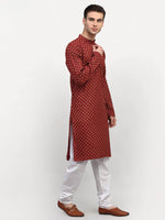 Thumbnail for Jompers Men's Maroon Printed Kurta Only - Distacart