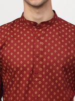 Thumbnail for Jompers Men's Maroon Printed Kurta Only - Distacart