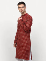 Thumbnail for Jompers Men's Maroon Printed Kurta Only - Distacart