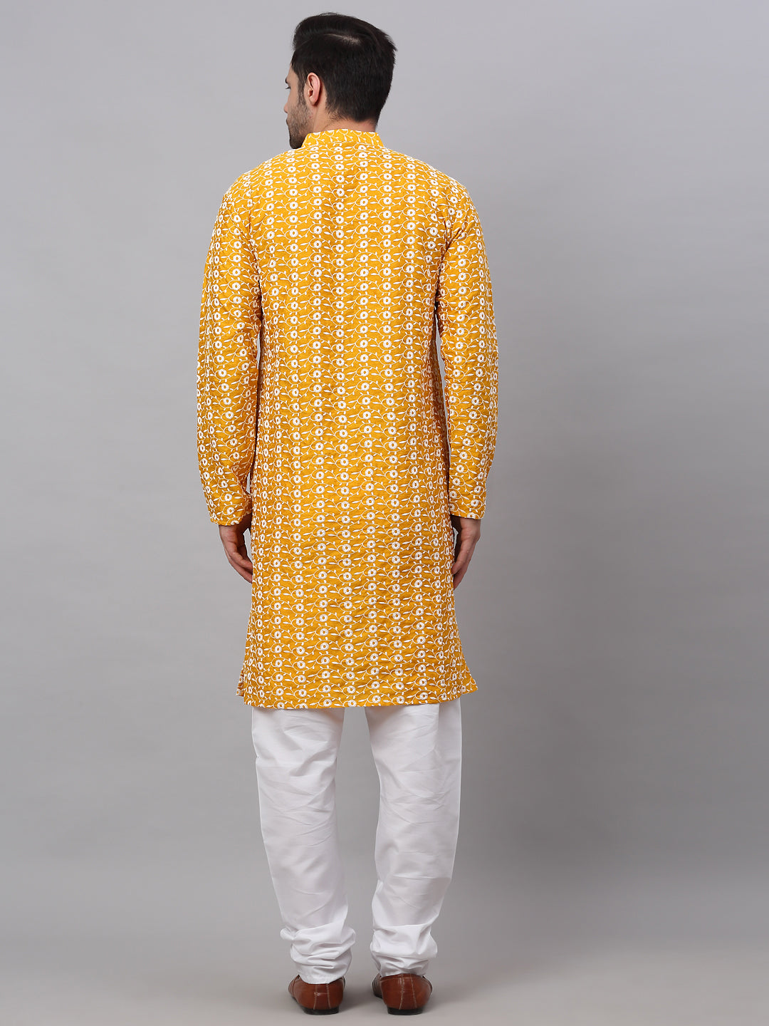 Jompers Men's Mustard Embroidered Kurta with Pyjamas - Distacart