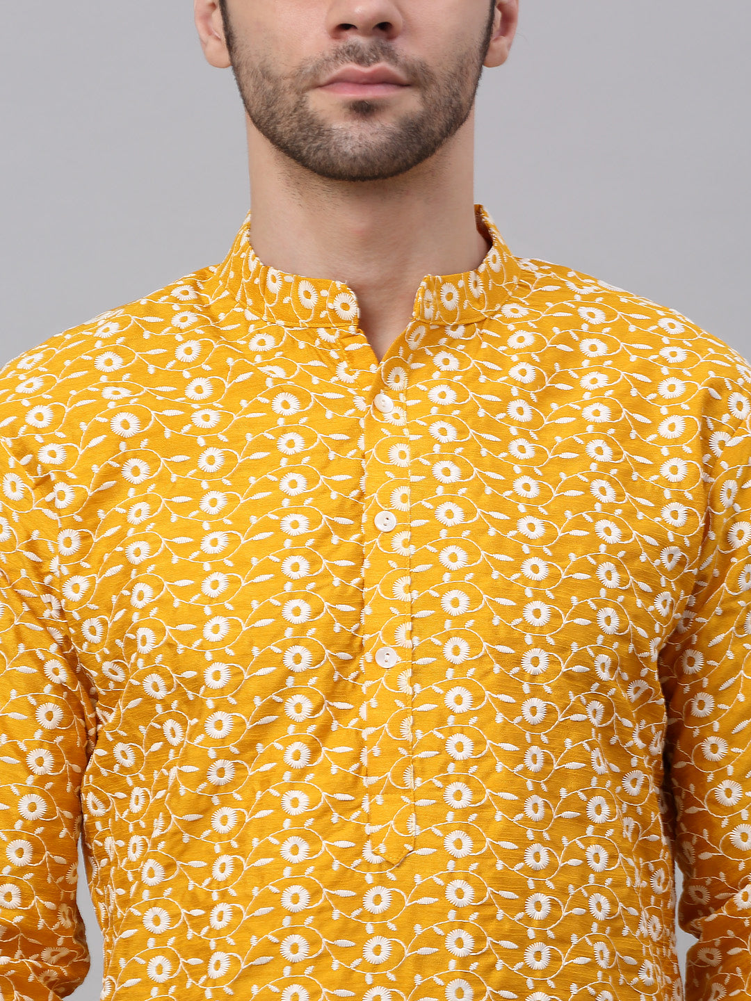 Jompers Men's Mustard Embroidered Kurta with Pyjamas - Distacart