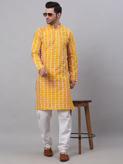 Jompers Men's Mustard Embroidered Kurta with Pyjamas - Distacart