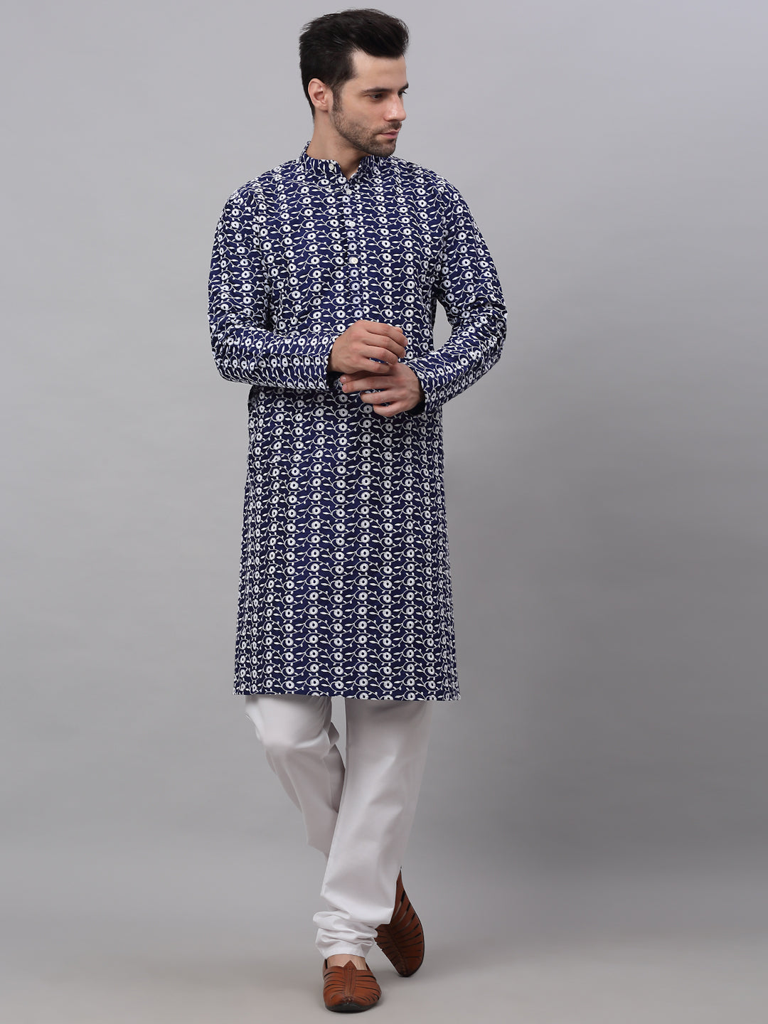 Jompers Men's Emroidered Kurta Payjama Sets - Navy Blue - Distacart