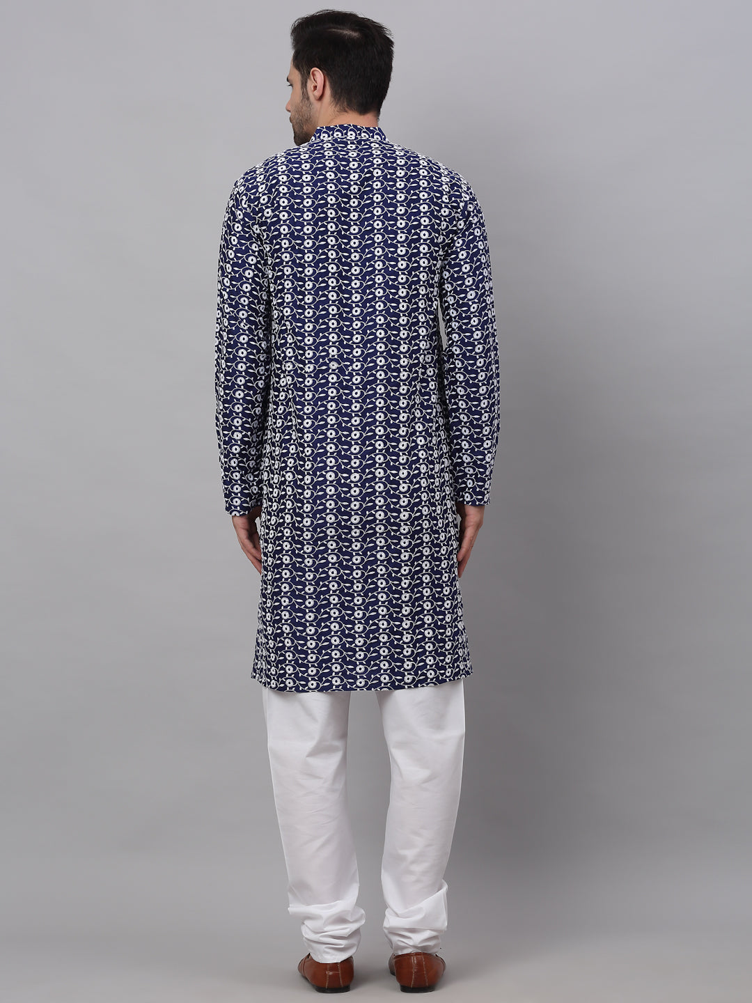 Jompers Men's Emroidered Kurta Payjama Sets - Navy Blue - Distacart