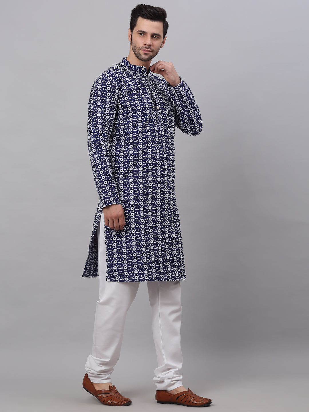 Jompers Men's Emroidered Kurta Payjama Sets - Navy Blue - Distacart