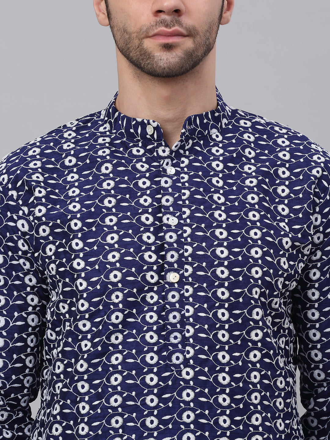 Jompers Men's Emroidered Kurta Payjama Sets - Navy Blue - Distacart