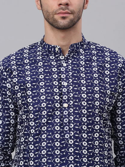 Jompers Men's Emroidered Kurta Payjama Sets - Navy Blue - Distacart