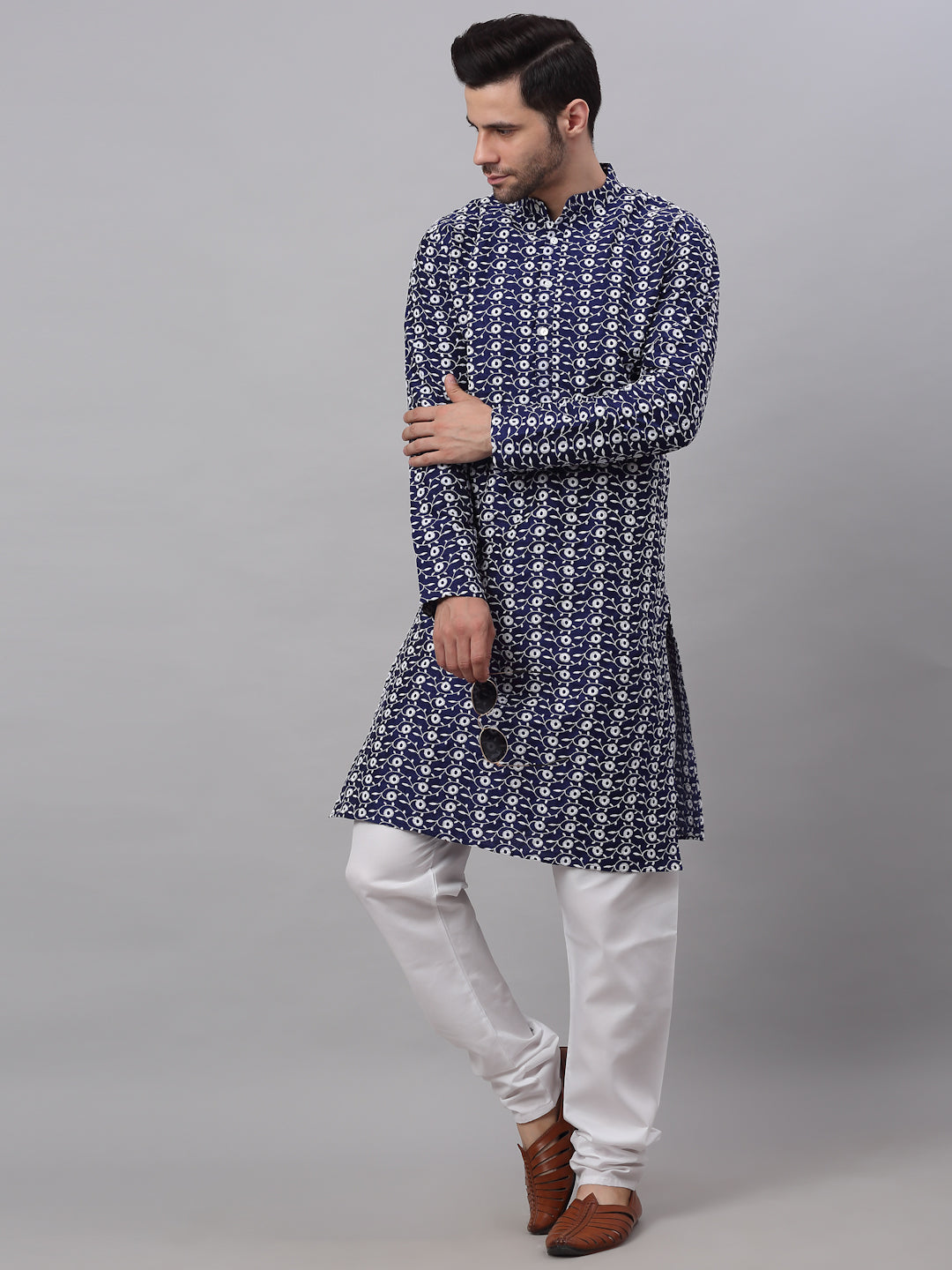 Jompers Men's Emroidered Kurta Payjama Sets - Navy Blue - Distacart