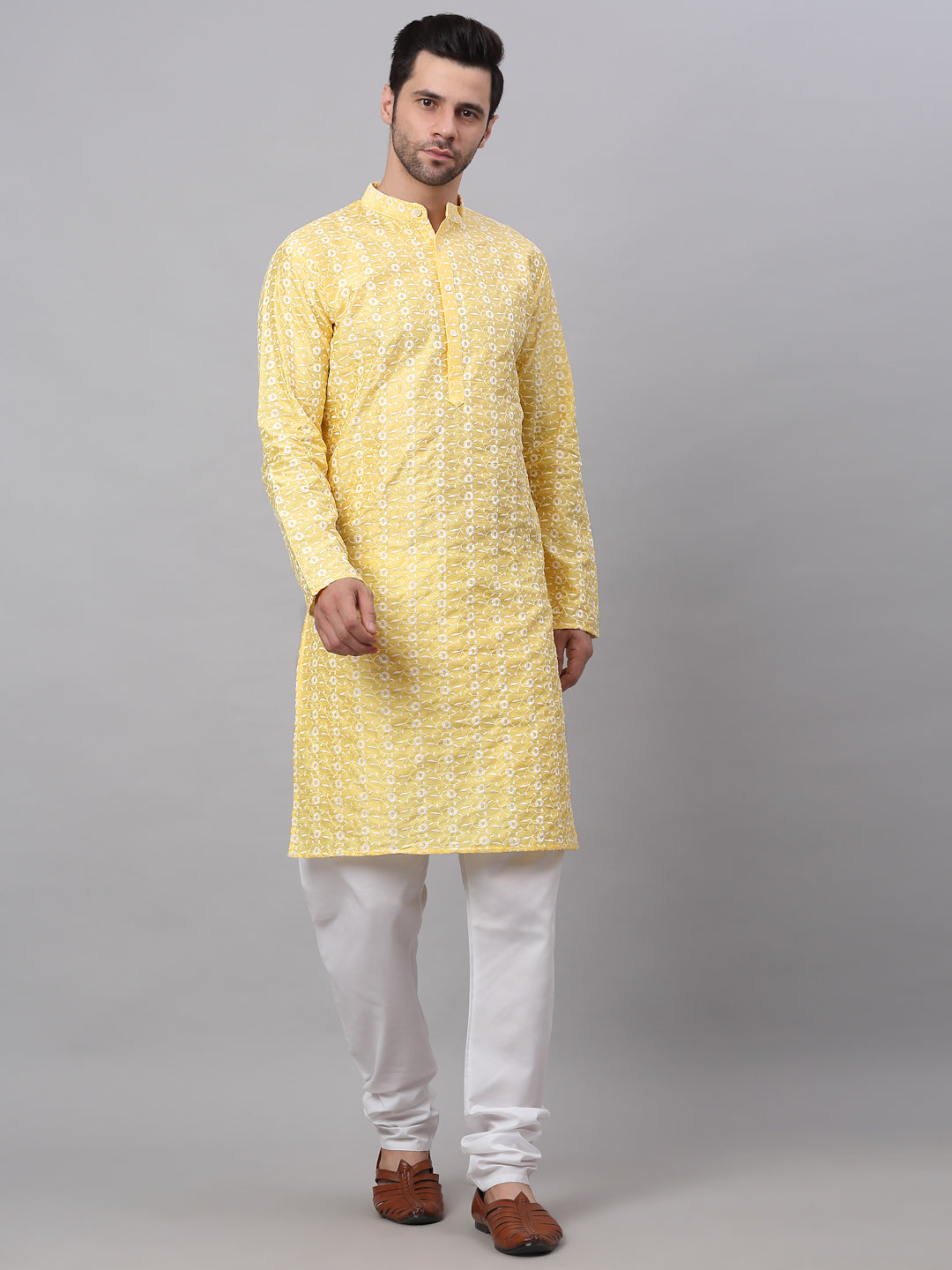 Jompers Men's Emroidered Kurta Payjama Sets - Yellow - Distacart