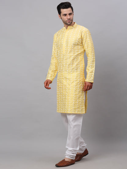 Jompers Men's Emroidered Kurta Payjama Sets - Yellow - Distacart