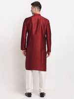 Thumbnail for Jompers Men's Maroon Solid Dupion Silk Kurta Payjama Set - Distacart