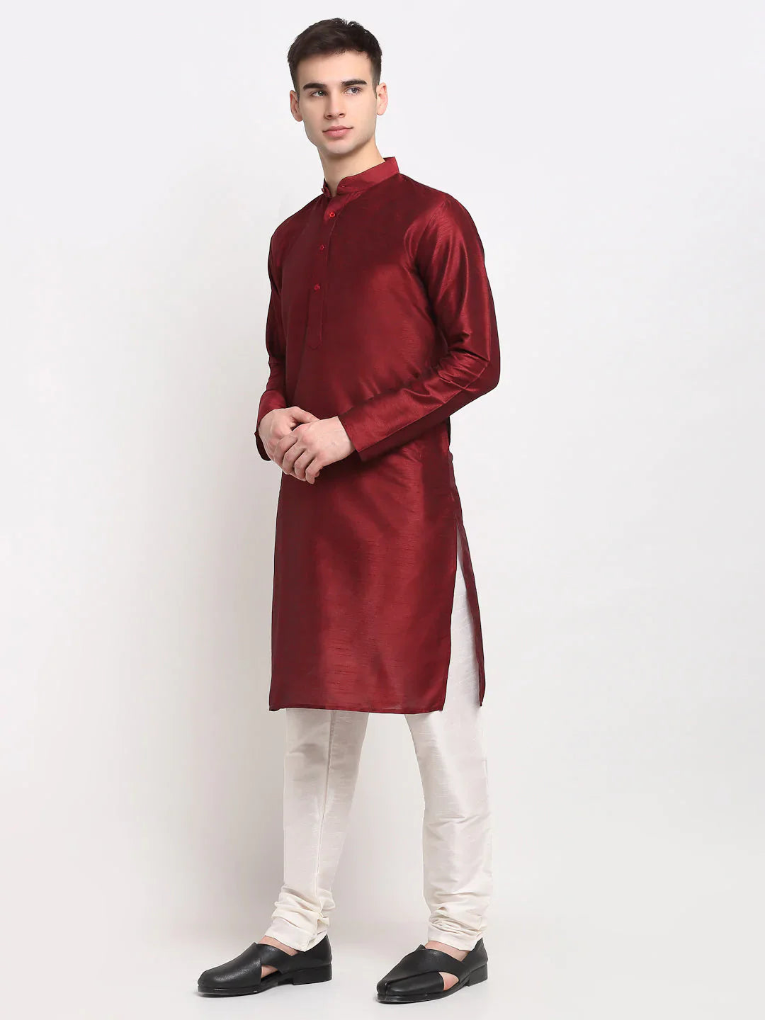 Jompers Men's Maroon Solid Dupion Silk Kurta Payjama Set - Distacart