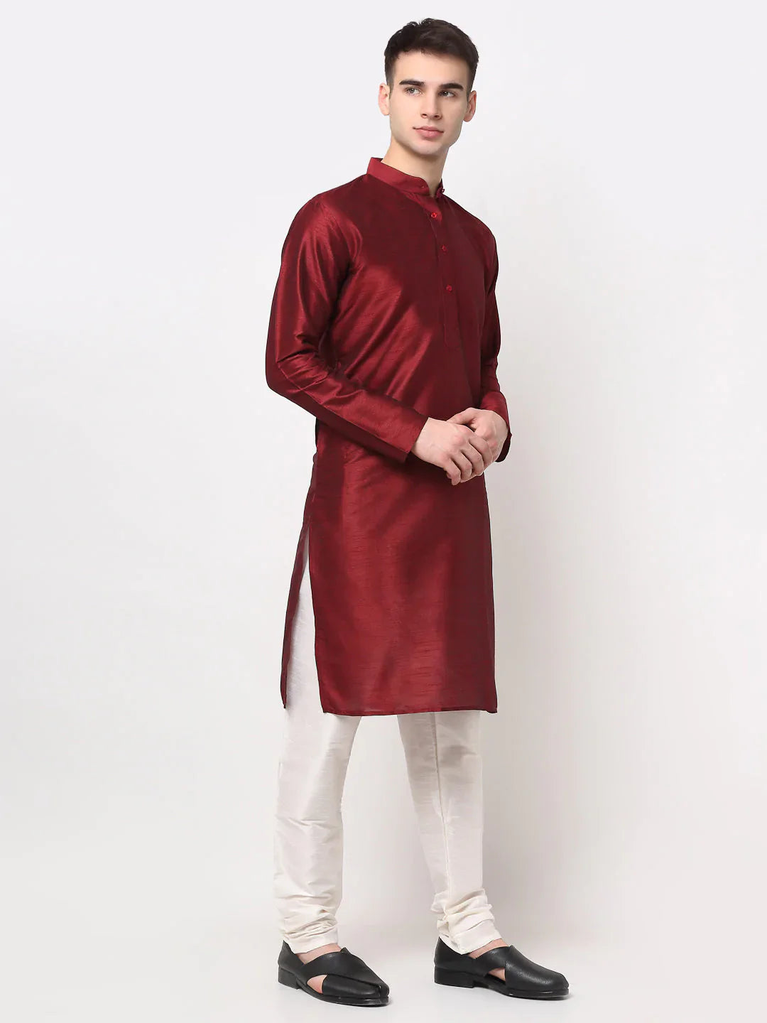 Jompers Men's Maroon Solid Dupion Silk Kurta Payjama Set - Distacart