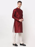 Thumbnail for Jompers Men's Maroon Solid Dupion Silk Kurta Payjama Set - Distacart