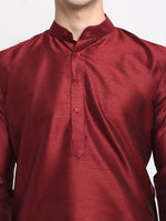 Thumbnail for Jompers Men's Maroon Solid Dupion Silk Kurta Payjama Set - Distacart