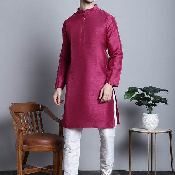 Jompers Men's Purple Dupion Silk Kurta with Churidar - Purple - Distacart