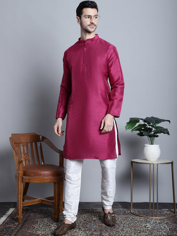 Jompers Men's Purple Dupion Silk Kurta with Churidar - Purple - Distacart