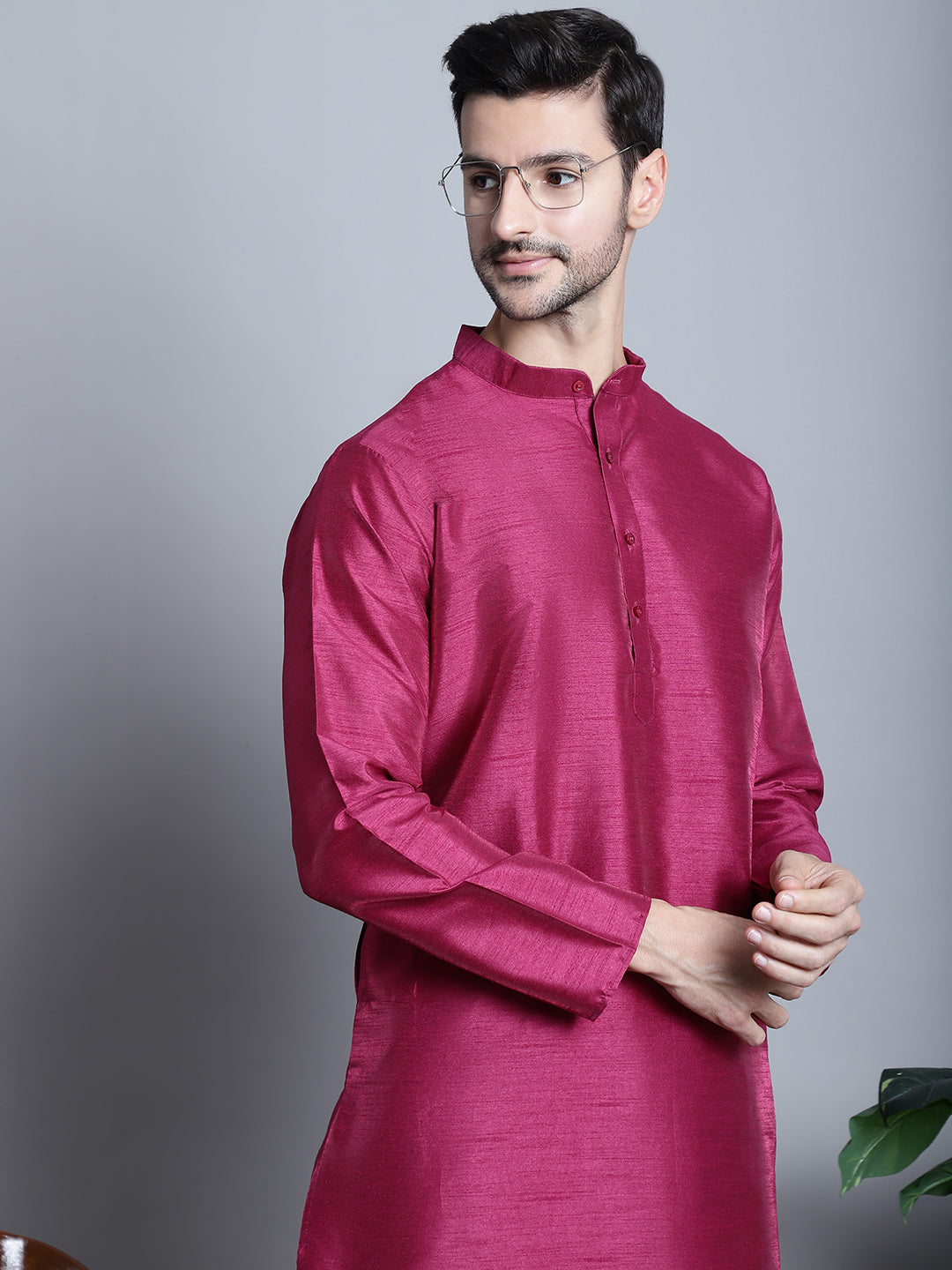 Jompers Men's Purple Dupion Silk Kurta with Churidar - Purple - Distacart