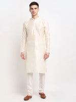 Thumbnail for Jompers Men's White Solid Dupion Silk Kurta Payjama Set - Distacart