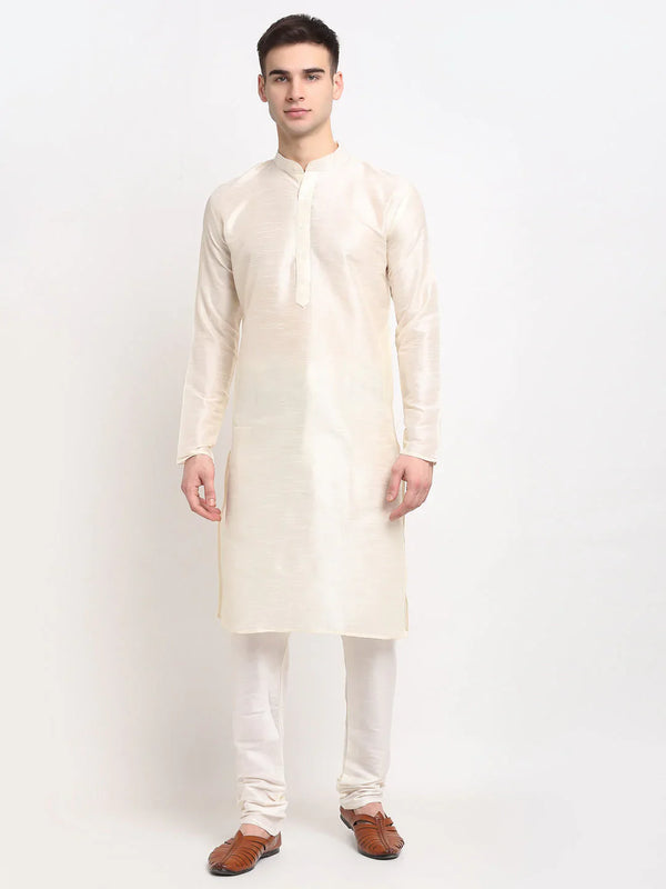Jompers Men's White Solid Dupion Silk Kurta Payjama Set - Distacart