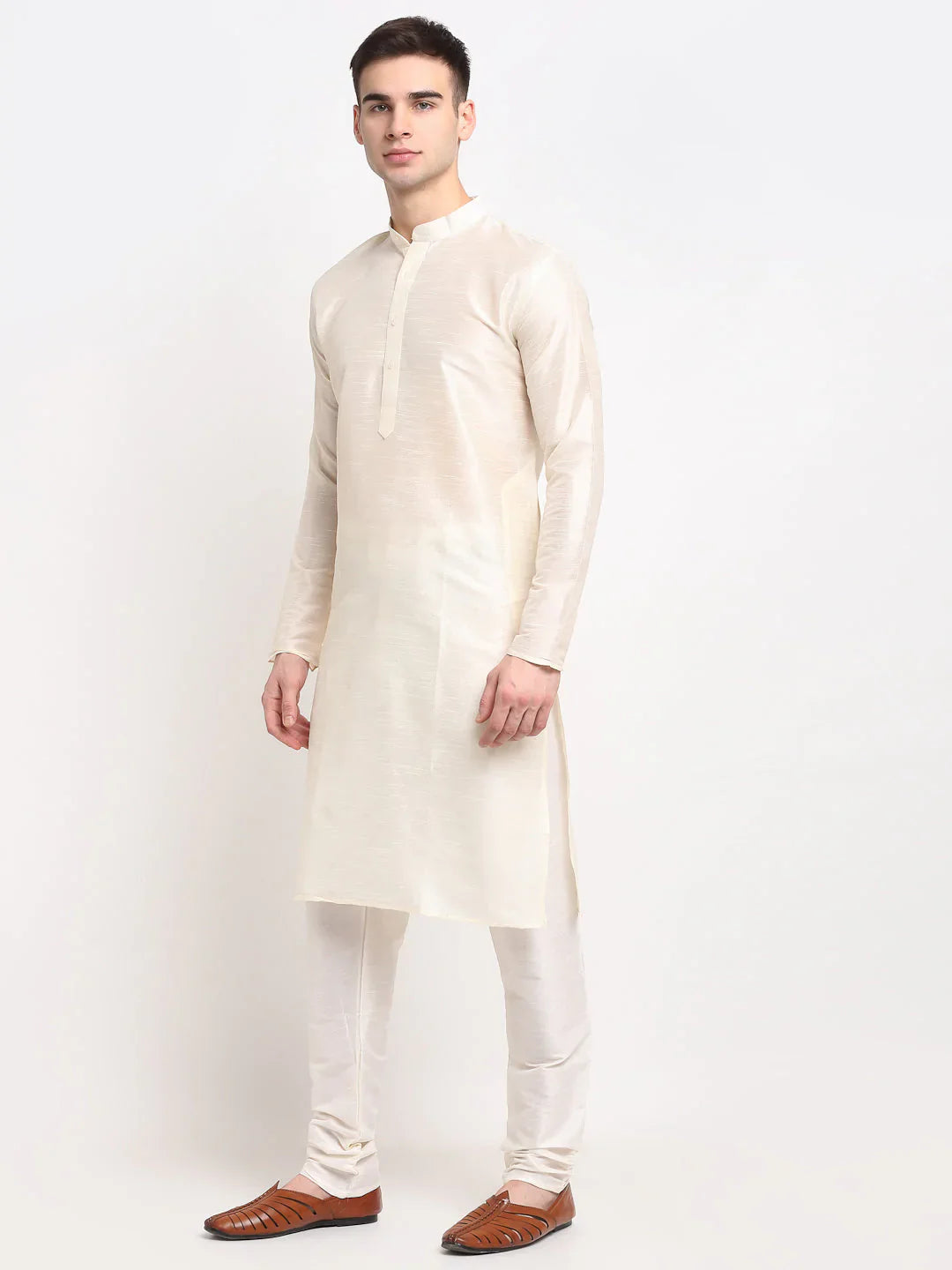 Jompers Men's White Solid Dupion Silk Kurta Payjama Set - Distacart