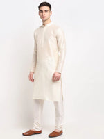Thumbnail for Jompers Men's White Solid Dupion Silk Kurta Payjama Set - Distacart
