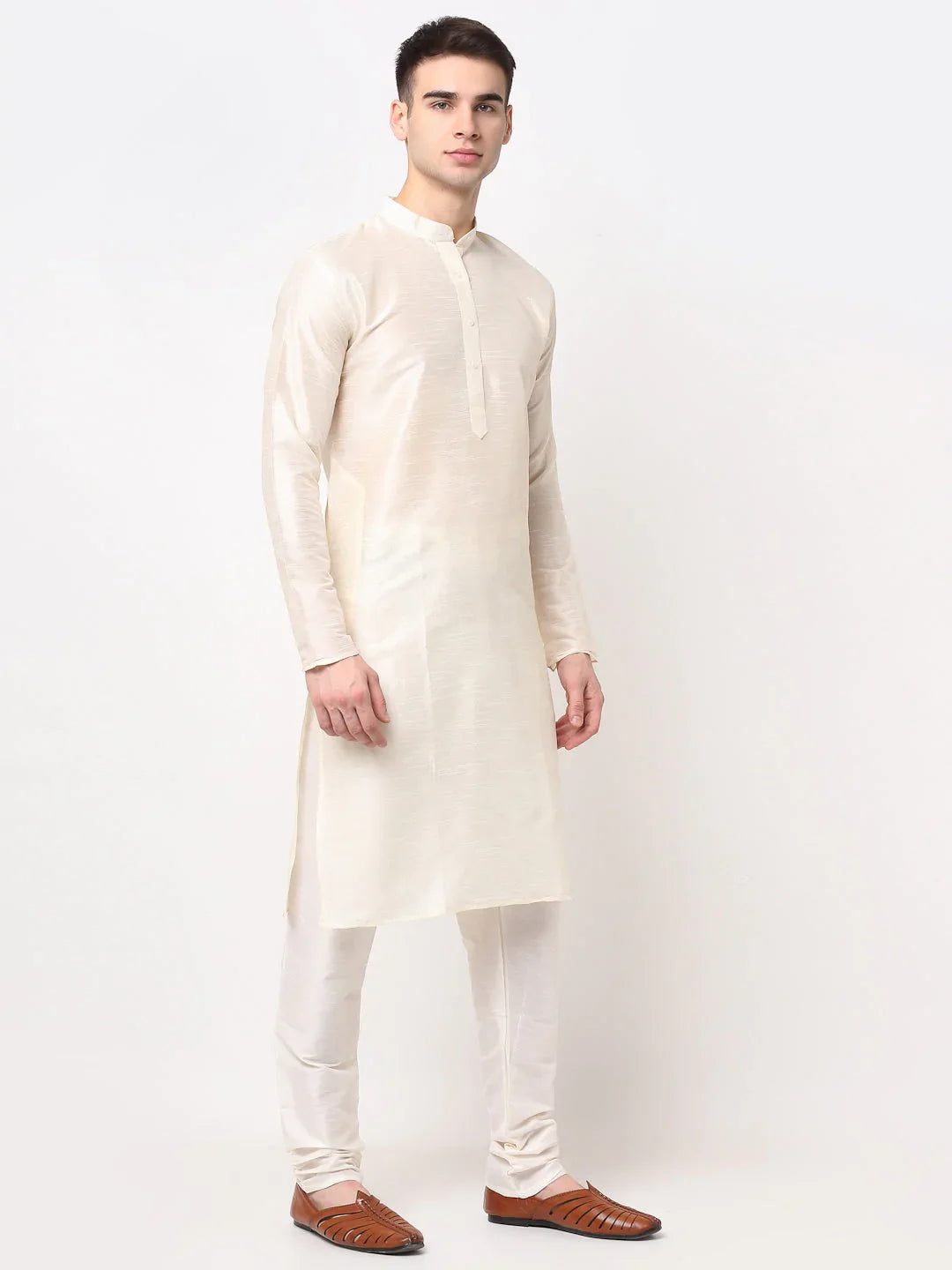 Jompers Men's White Solid Dupion Silk Kurta Payjama Set - Distacart