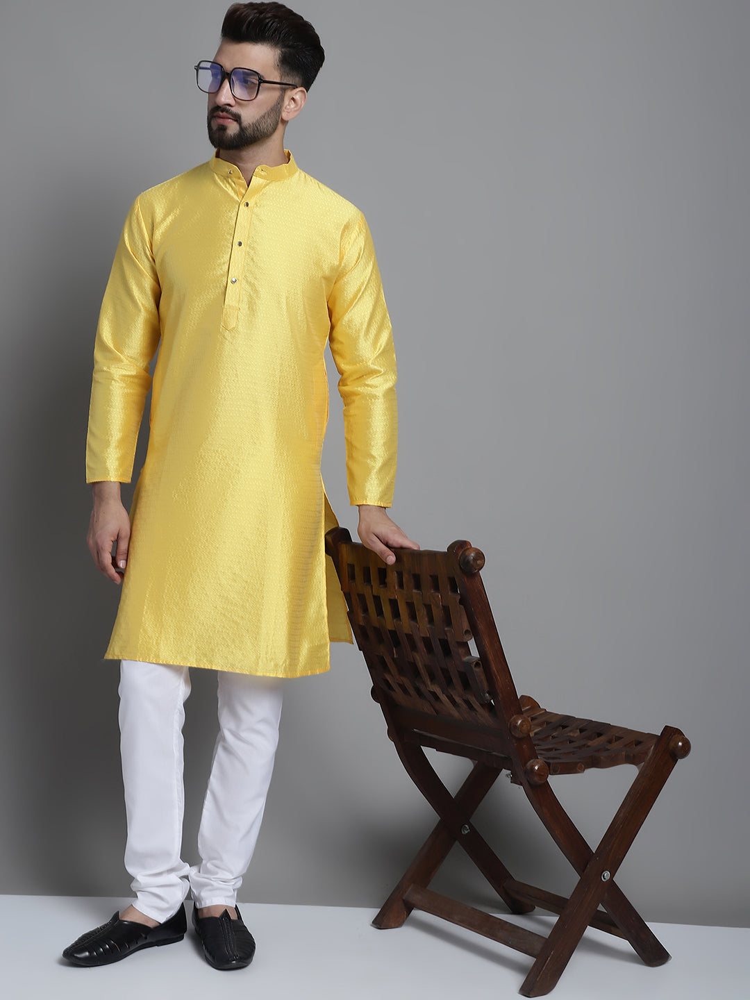 Jompers Men's Woven Design Kurta Payjama Set - Lemon - Distacart