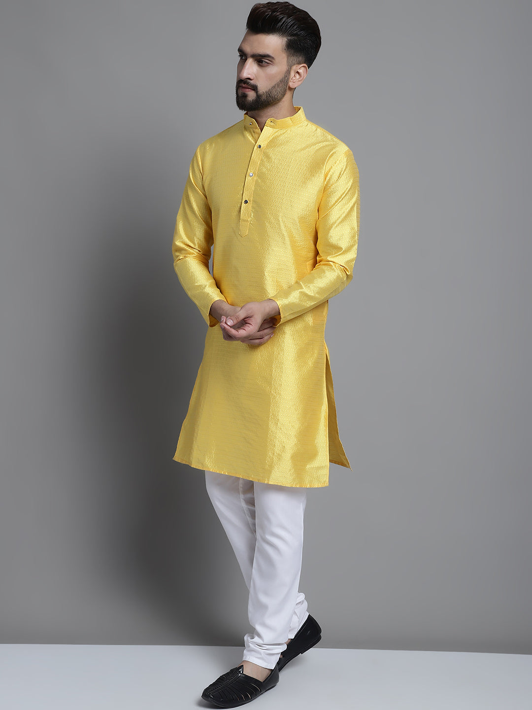 Jompers Men's Woven Design Kurta Payjama Set - Lemon - Distacart
