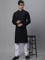 Thumbnail for Jompers Men's Black Embroiderd Kurta Pajama - Distacart