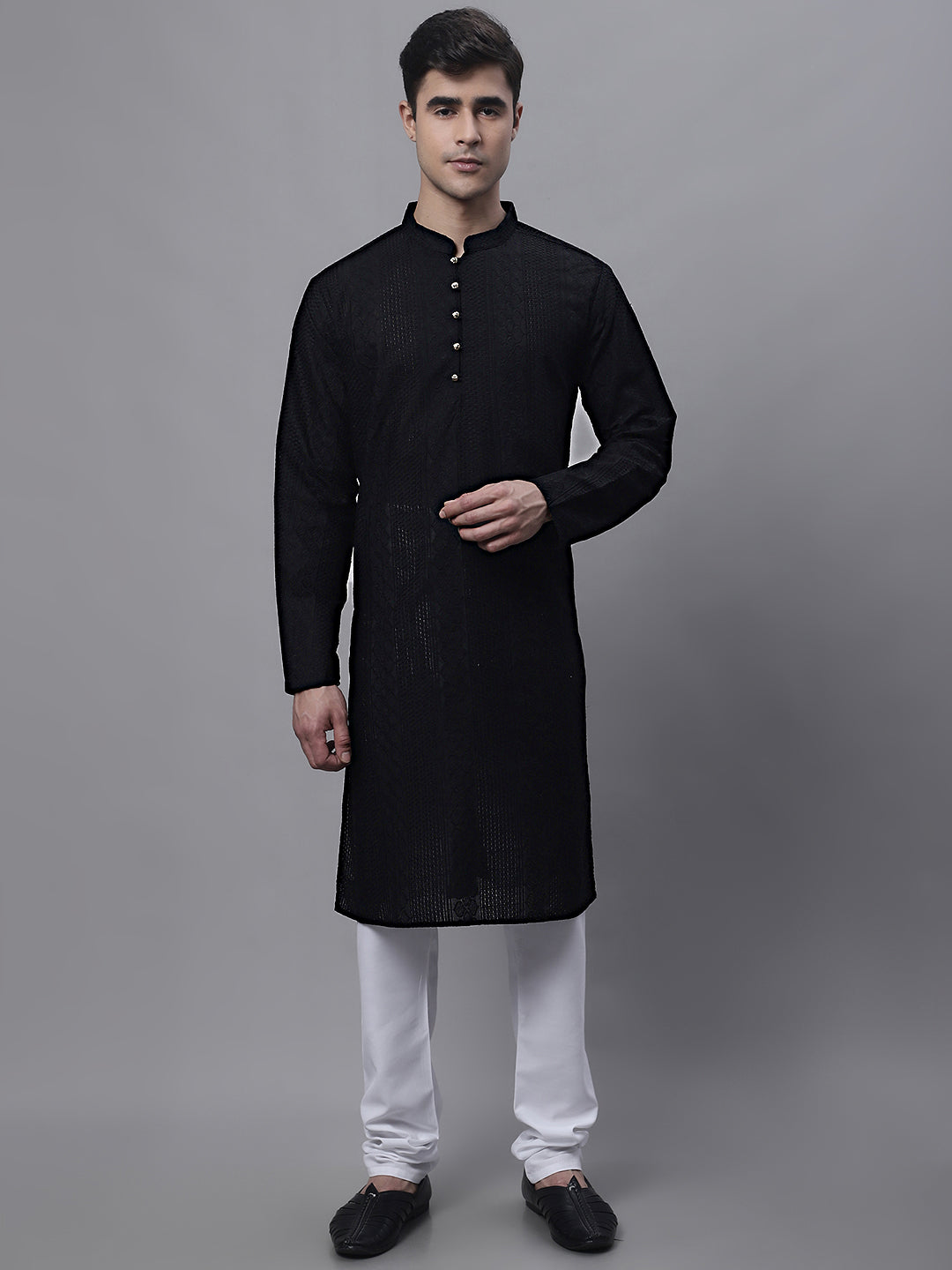Jompers Men's Black Embroiderd Kurta Pajama - Distacart