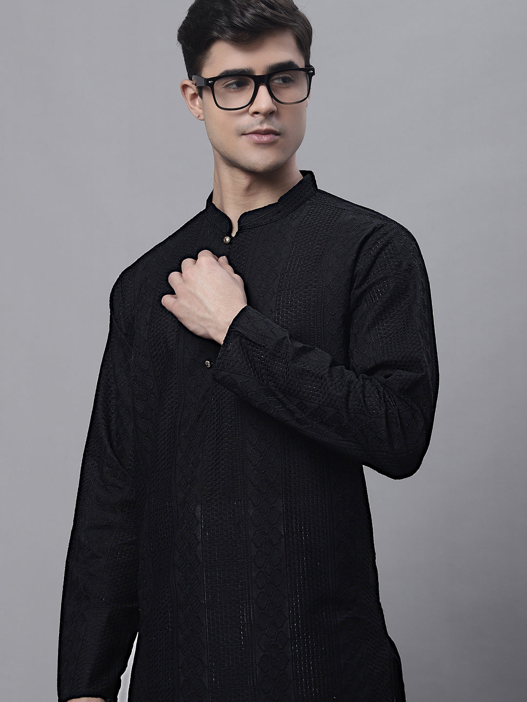 Jompers Men's Black Embroiderd Kurta Pajama - Distacart