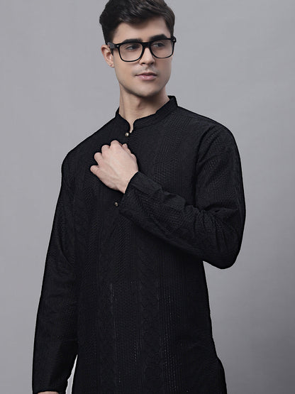 Jompers Men's Black Embroiderd Kurta Pajama - Distacart