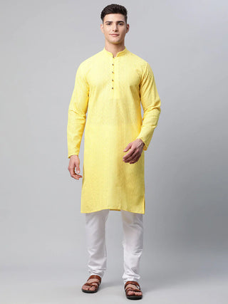 Jompers Men's Embroiderd Kurta Pajama - Lemon - Distacart