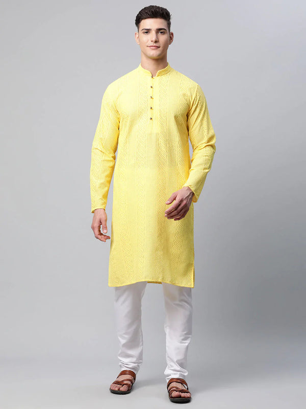 Jompers Men's Embroiderd Kurta Pajama - Lemon - Distacart
